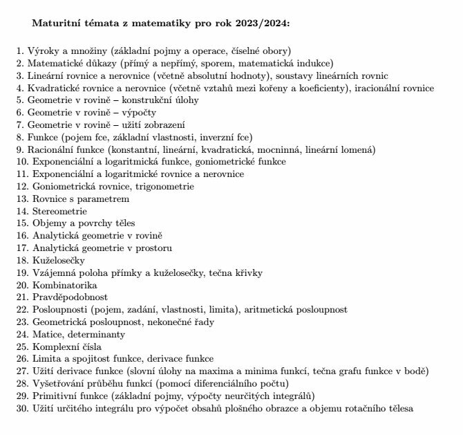 Maturitní Otázky Z Matematiky Pro Rok 2023/2024 | GymCK